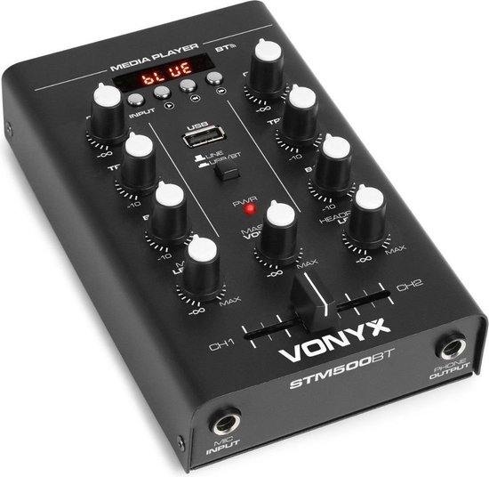 Mengpaneel - Vonyx STM500BT 2-kanaals DJ mixer met Bluetooth en mp3 speler
