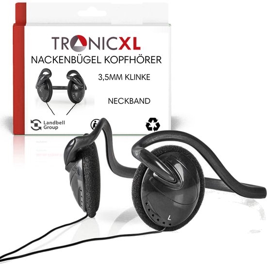 TronicXL Design hoofdtelefoon, nekbeugel, nekband, stereo hoofdband, hoofdtelefoon, 3,5 mm jack geschikt voor smartphone, iPhone mobiele telefoon (kabel koptelefoon)