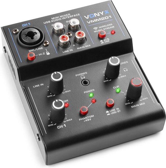 Mengpaneel mixer - Vonyx VMM201 - USB mixer met Bluetooth - 2-kanaals