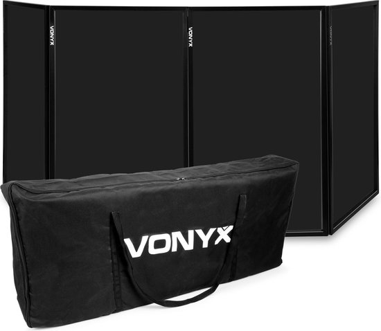 DJ Booth - Vonyx DB2B DJ scherm inclusief tas - Set met 4 panelen van 120 x 70cm met tas - Zwart