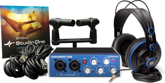 Presonus Audiobox Stereo set kompleet met Audiobox, HD7 koptelefoon, 2 SD7 microfoons en kabels kompleet