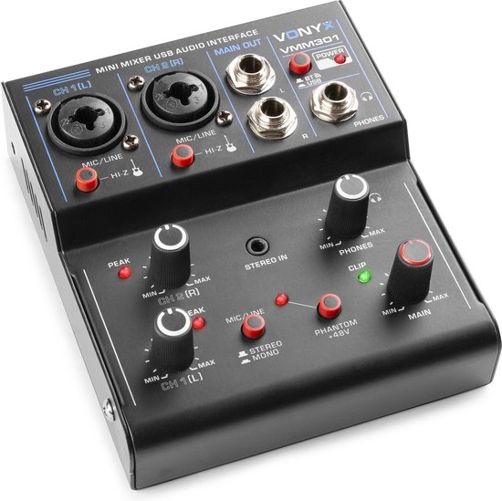Mengpaneel mixer - Vonyx VMM301 - USB mixer met Bluetooth - 3-kanaals