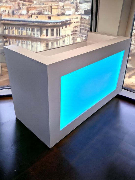 DJ Booth Model C - Wit - LED - Blue Wheels - Opaal plexiglas